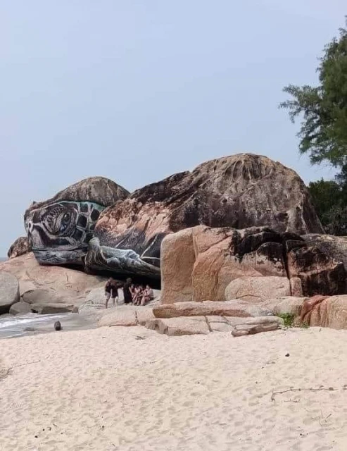 關丹海灘「巨型海龜」新亮點 引來大批遊客觀光打卡